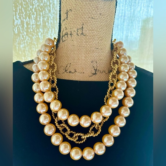Vintage Givenchy Multi Strand Faux Pearl Gold Tone Chain...